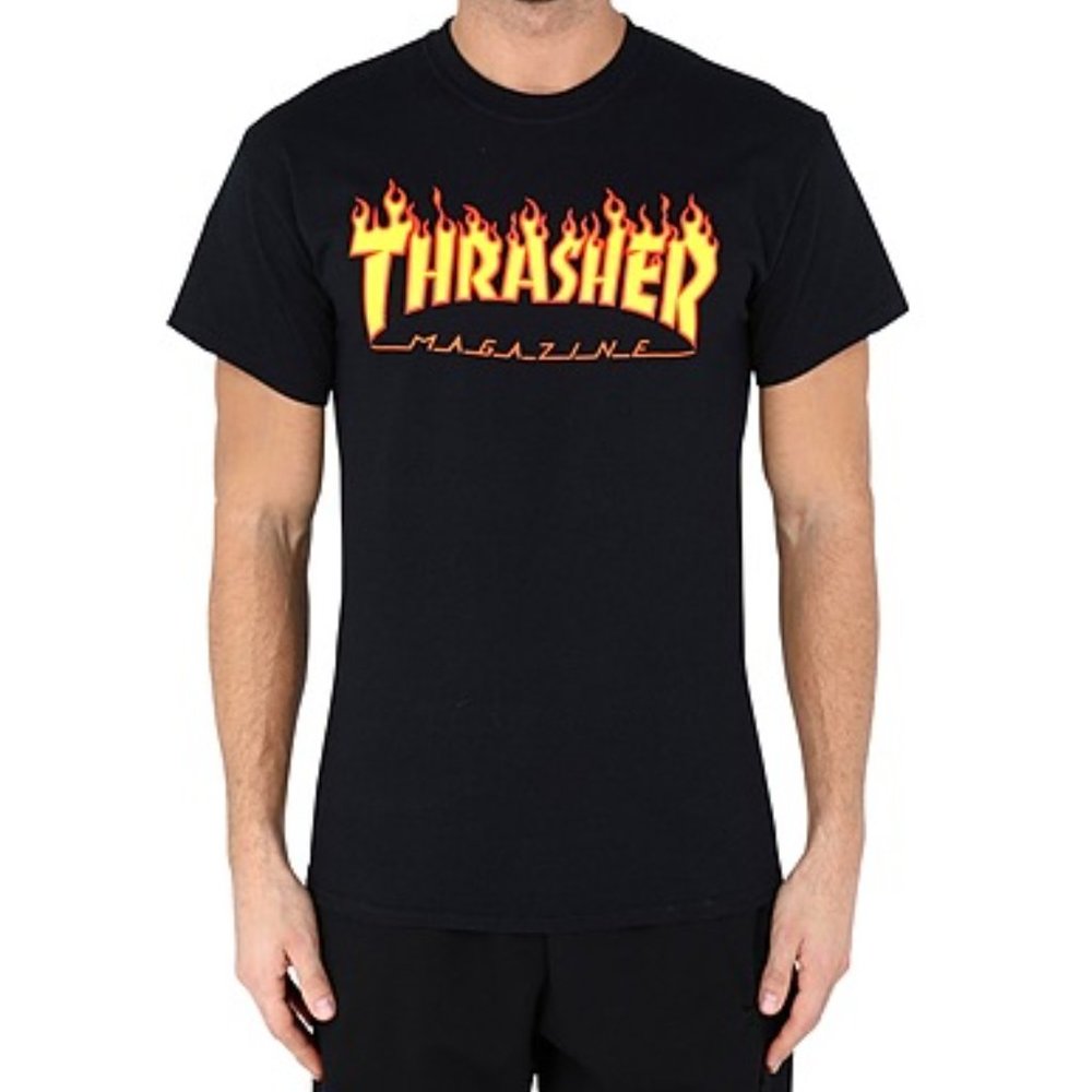 THRASHER Magazine Vintage Black Graphic Logo Skater T-Shirt | S